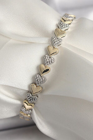 HEYF Pirinç Mix Renk Zirkon Taşlı Kalp Model VIP Seri Kadın Bileklik