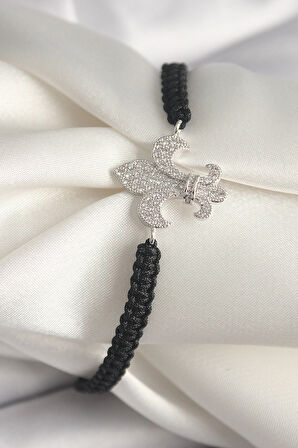 HEYF Pirinç Gümüş Renk Zirkon Taşlı Zambak Figür Asanrsörlü Makrome Model Kadın Bileklik