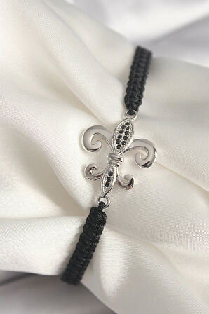 HEYF Pirinç Gümüş Renk Zirkon Taş İşlemeli Zambak Model Asansörlü Makrome Model Kadın Bileklik