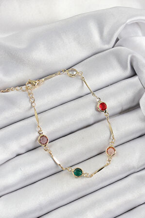 HEYF Pirinç Asorti Model Gold Renk Zirkon Taşlı Kadın Bileklik