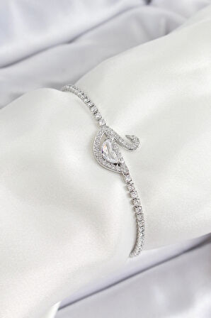 HEYF Pirinç Gümüş Renk Zirkon Taşlı Kuğu Model Kadın Bileklik