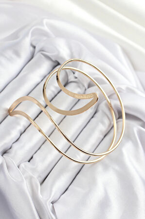 HEYF Pirinç Soyut Alev Desenli Gold Renk Kadın Pazu Bileklik