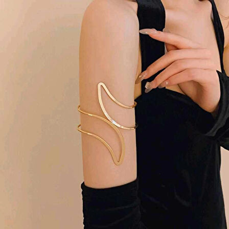 HEYF Pirinç Soyut Alev Desenli Gold Renk Kadın Pazu Bileklik