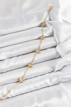 HEYF 316L Çelik Yonca Model Gold Renk Kadın Bileklik