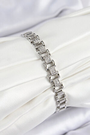 HEYF Pirinç Zirkon Taşlı Parçalı Model Gümüş Renk Kadın Bileklik