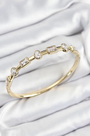 HEYF Pirinç Zirkon Taşlı Geometrik Model Model Gold Renk Kadın Kelepçe