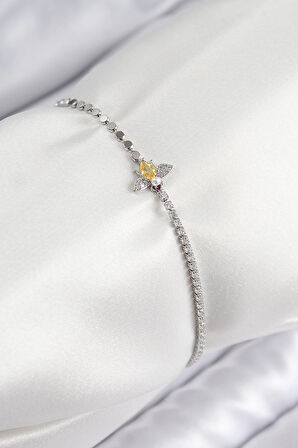 HEYF Pirinç Zirkon Taşlı Arı Model Ezme Zincir Gümüş Renk Kadın Bileklik