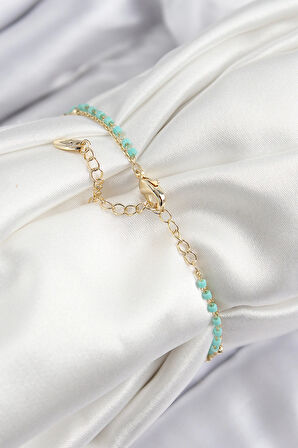 HEYF Pirinç Zirkon Taşlı Mavi Boncuklu Model Gold Renk Kadın Bileklik