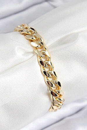 HEYF VIP Pirinç Zirkon Taşlı Klasik Zincir Model Gold Renk Kadın Bileklik