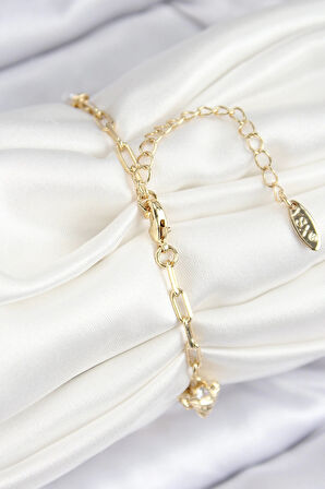 HEYF Pirinç Zirkon Taşlı Deniz Kabuğu Model Gold Renk Kadın Bileklik