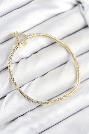 HEYF Pirinç Charm Zirkon Taşlı Taç Model Gold Renk Kadın Bileklik