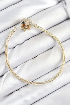 HEYF Pirinç Charm Zirkon Taşlı Yıldız Model Gold Renk Kadın Bileklik
