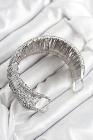 HEYF Pirinç Tel Sarma Model Gümüş Renk Kadın Bileklilk