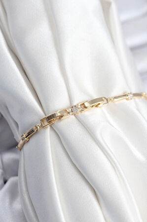 HEYF Pirinç VIP Seri Gold Renk Parçalı Model Zirkon Taşlı Kadın Bileklik