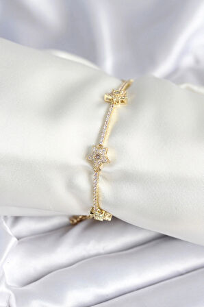 HEYF Pirinç Gold Renk Yıldız Model Kadın Bileklik