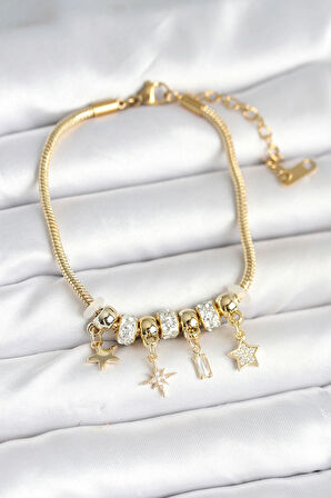 HEYF Pirinç Gold Renk Kutup Yıldızı Charmlı Kadın Bileklik