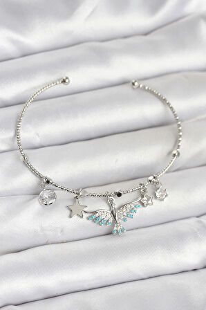 HEYF Anka Kuşu Charmlı Gümüş Renk Pirinç Kadın Bileklik