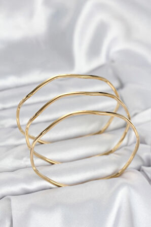 HEYF 316L Çelik Gold Renk 65 mm Ajda Zikzak Model 3lü Kadın Bileklik