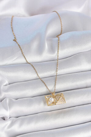 HEYF 316L Çelik Gold Renk Zincir Zirkon Taşlı Açılır İncili Elmas Model Kadın Kolye