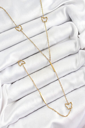 HEYF 316L Çelik Kelebek Figürlü Y Model Gold Renk Kadın Kolye