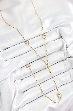 HEYF 316L Çelik Kelebek Figürlü Y Model Gold Renk Kadın Kolye