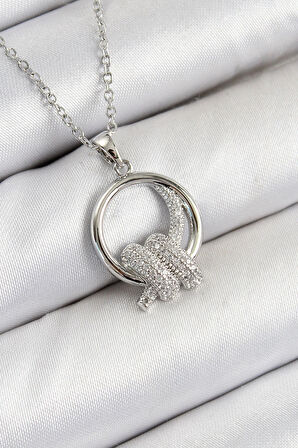 HEYF 316L Çelik Zirkon Taşlı Düğüm Model Gümüş Renk Kadın Kolye