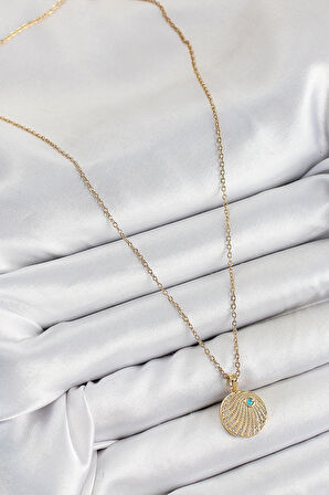 HEYF 316L Çelik Zirkon Taşlı Madalyon Model Gold Renk Kadın Kolye