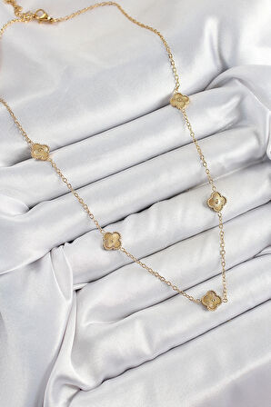 HEYF 316L Çelik Yonca Model Gold Renk Kadın Kolye