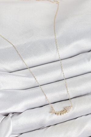 HEYF Pirinç Zirkon Taşlı Balık Kılçığı Model Gold Renk Kadın Kolye