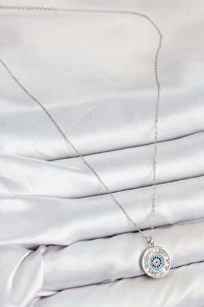 HEYF Pirinç Zirkon Taşlı Su Yolu Nazar Model Gümüş Renk Kadın Kolye