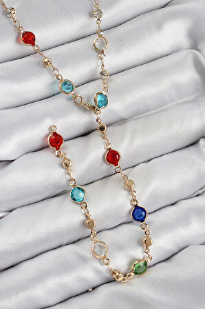 HEYF Pirinç Renkli Zirkon Taşlı Model Gold Renk Kadın Y Kolye