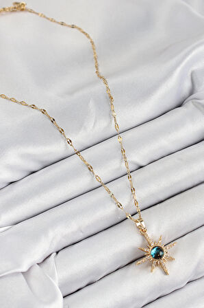 HEYF 316L Çelik Zirkon Taşlı Kutup Yıldızı Model Gold Renk Kadın Kolye