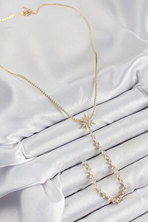 HEYF Pirinç Zirkon Taşlı Kutup Yıldızı Model Gümüş Renk Y Kolye