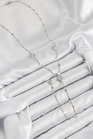 HEYF Pirinç Zirkon Taşlı Kutup Yıldızı Model Gümüş Renk Y Kolye