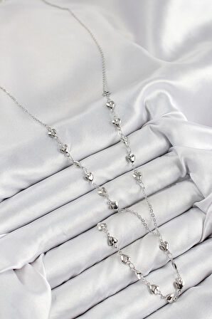 HEYF Pirinç Zirkon Taşlı Kalp Model Gümüş Renk Y Kolye