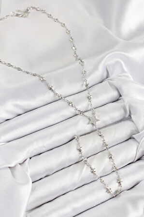 HEYF Pirinç Zirkon Taşlı Yıldız Model Gümüş Renk Y Kolye