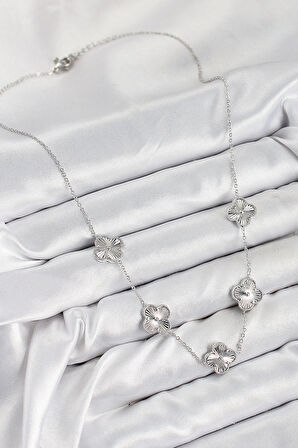 HEYF Pirinç VIP Yonca Model Gümüş Renk Kadın Kolye