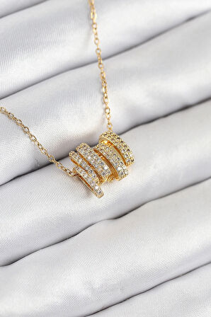 HEYF 316L Çelik Zirkon Taşlı Sarmal Model Gold Renk Kadın Kolye
