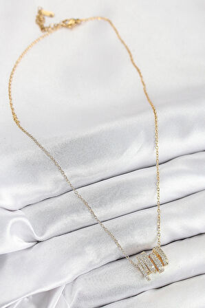 HEYF 316L Çelik Zirkon Taşlı Sarmal Model Gold Renk Kadın Kolye