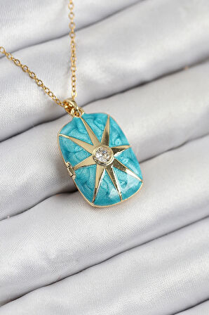 HEYF 316L Çelik Zirkon Taşlı Açılabilr Kapaklı Kutup Yıldzı Model Gold Renk Kadın Kolye