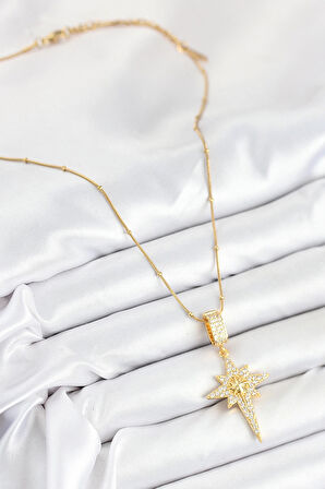 HEYF 316L Çelik Zirkon Taşlı Kutup Yıldızı Model Gold Renk Kadın Kolye