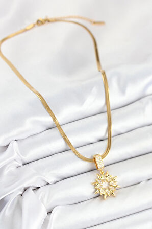 HEYF 316L Çelik Zirkon Taşlı Yıldız Model Gold Renk Kadın Kolye