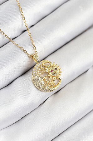 HEYF 316L Çelik Zirkon Taşlı Ay Ve Güneş Model Gold Renk Kadın Kolye
