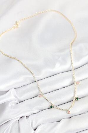 HEYF Pirinç Zirkon Taşlı Su Yolu Damla Model Gold Renk Kadın Kolye