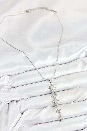 HEYF 316L Çelik Zirkon Taşlı Güneş Ve Ay Enerji Model Gümüş Renk Kadın Kolye