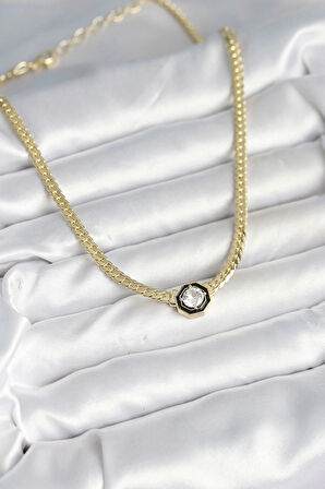 HEYF Pirinç Gold Renk Zirkon Taşlı Kadın Kolye