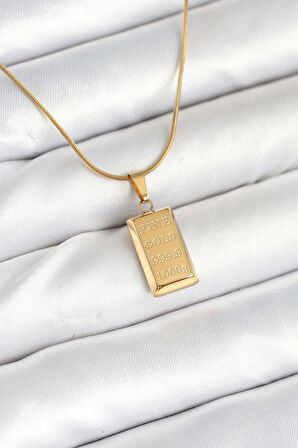 HEYF 316L Çelik Gold Renk Külçe Altın Model Kolye