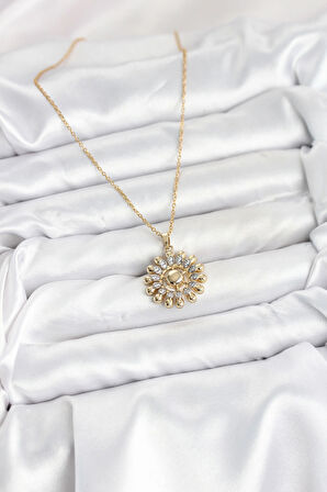 HEYF 316L Çelik Zincir Gold Renk Güneş Model Kadın Kolye