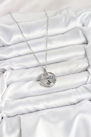 HEYF 316L Çelik Zincir Gümüş Renk Zirkon Taşlı Kelebekli Kadın Kolye