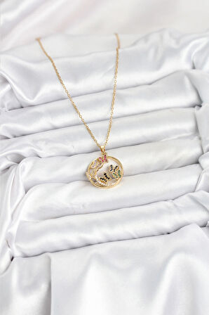 HEYF 316L Çelik Zincir Gold Renk Zirkon Taşlı Kelebekli Kadın Kolye